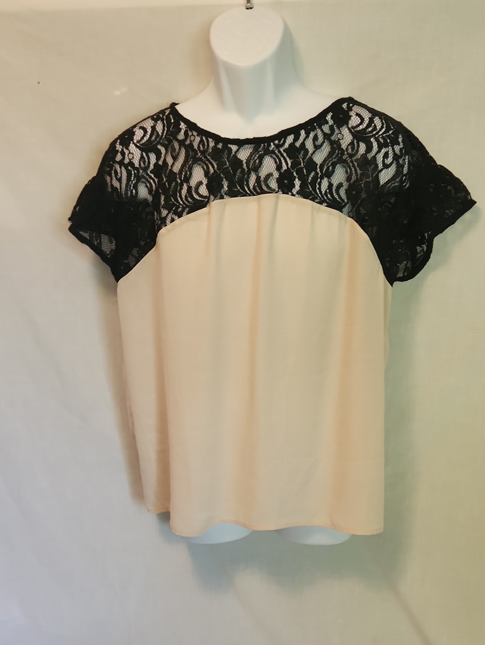 Maeve Cream Top with Black Lace Yoke
